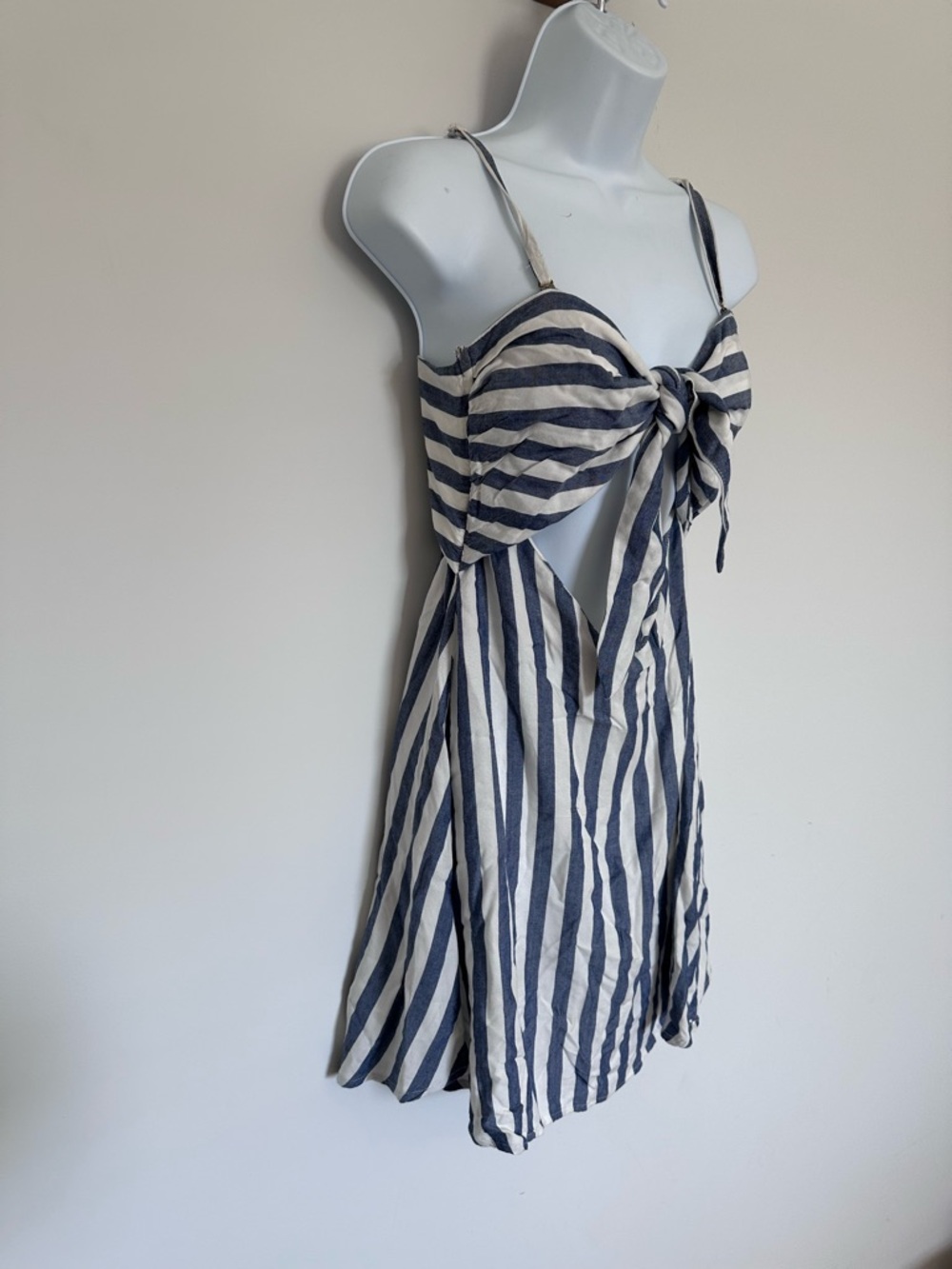 Beach Riot Striped Tie-Front Sundress in Blue and White Small - Picture 3 of 7